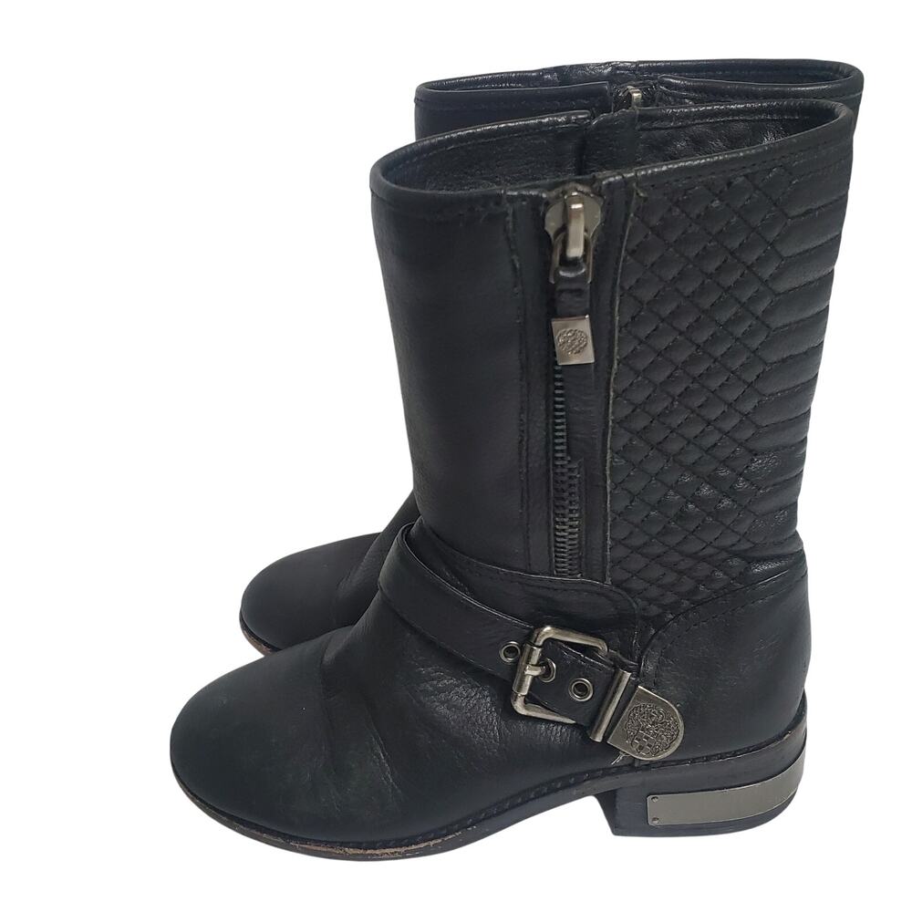 Vince Camuto "Whynn" Black Motorcycle Boots Silver Hardware Sz 8 Combat Leather